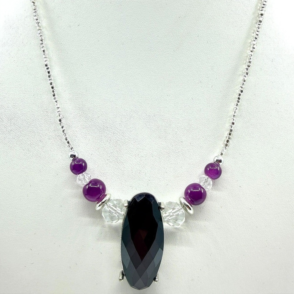 Vintage‎ Silver Tone Purple Stone Statement Necklace Bold Chunky Retro Y2K Boho